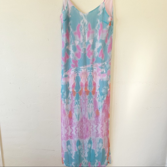 Lulus Flying Watercolors Fuchsia Print Maxi Dress sz s - Picture 3 of 8